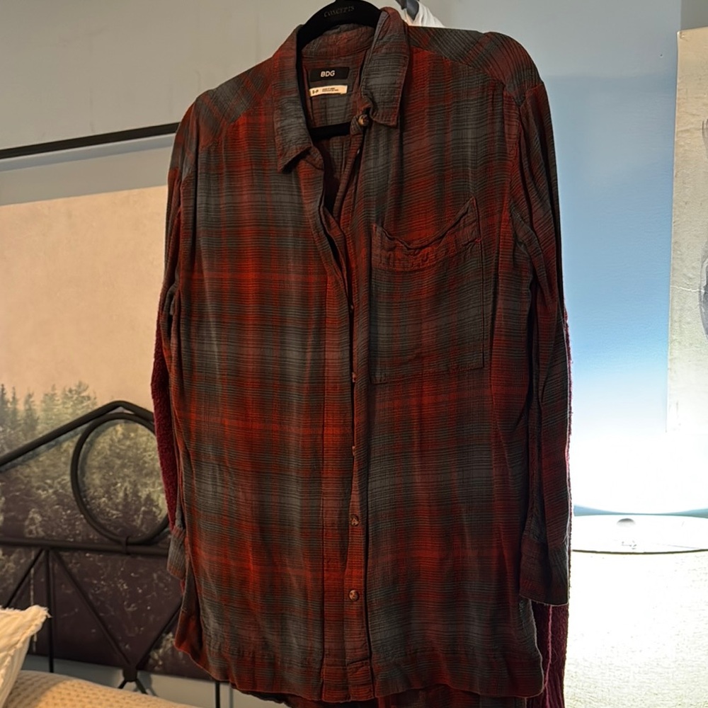 BDG Red and Gray Plaid Shirt